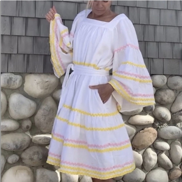 Lisa Marie Fernandez Dresses & Skirts - NWT! LISA MARIE FERNANDEZ RIC RAC TRAPEZE TENT DRESS SMALL WHITE YELLOW PINK